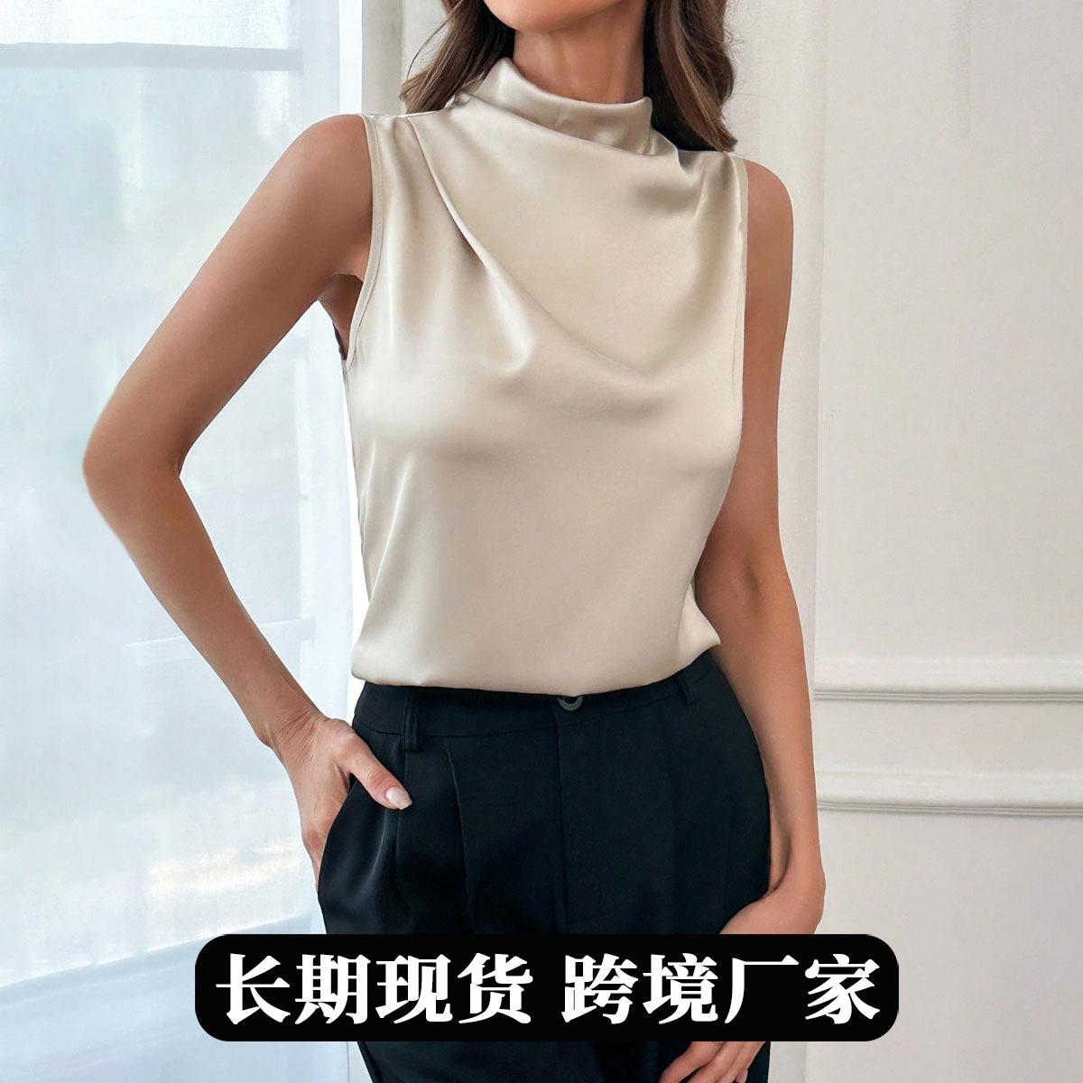 Women Dusty Pink Satin Cowl Neck Sleeveless Blouse S абрикосовый