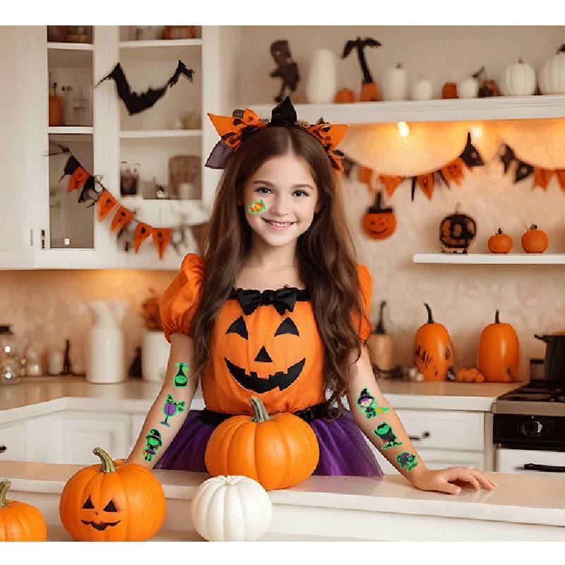 Childrens Halloween Glowinthedark Pumpkin Tattoo Stickers For Party Decorations