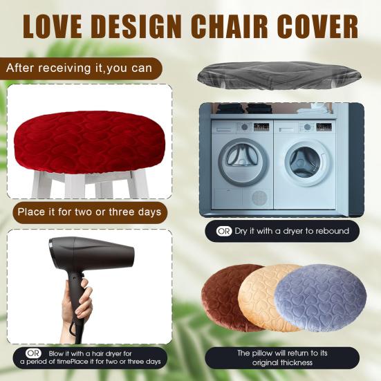 Rund krakkovertrekk Hjertepreget design Myk flanell Elastisk bånd Sklisikker setepute Stoltrekk Krakktilbehør