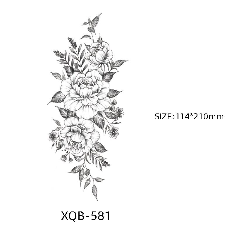 Waterproof Black & White Sketch Flower Half Sleeve Tattoo Stickers