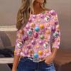 3/4 Sleeve Shirts For Women Print Graphic Tees Blouses Casual Plus Size Basic Tops Pullover