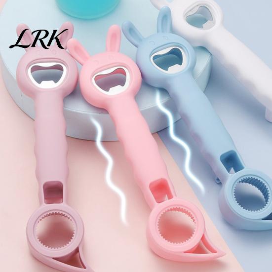 Portable Can Opener for Camping Bunny Shaped Bottle Opener, Multifunctional 4 in 1 Manual Cap Remover, Easy Grip Lid Comfortable Handle Kitchen Gadget