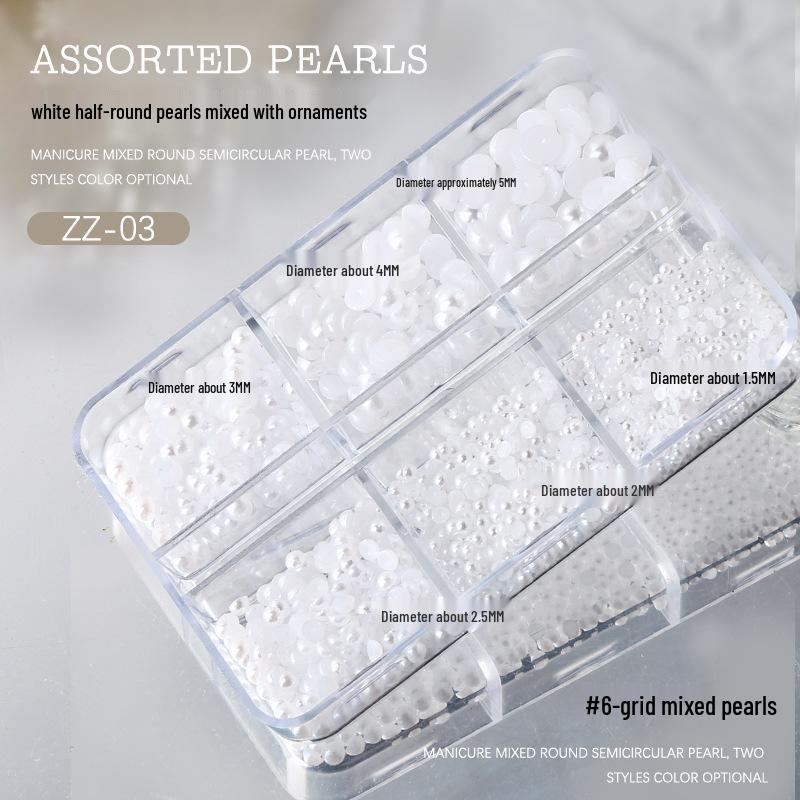 

Жемчуг и стразы 3D украшения для нейл-арта - Смешанный размер плоские круглые бусины с высоким блеском