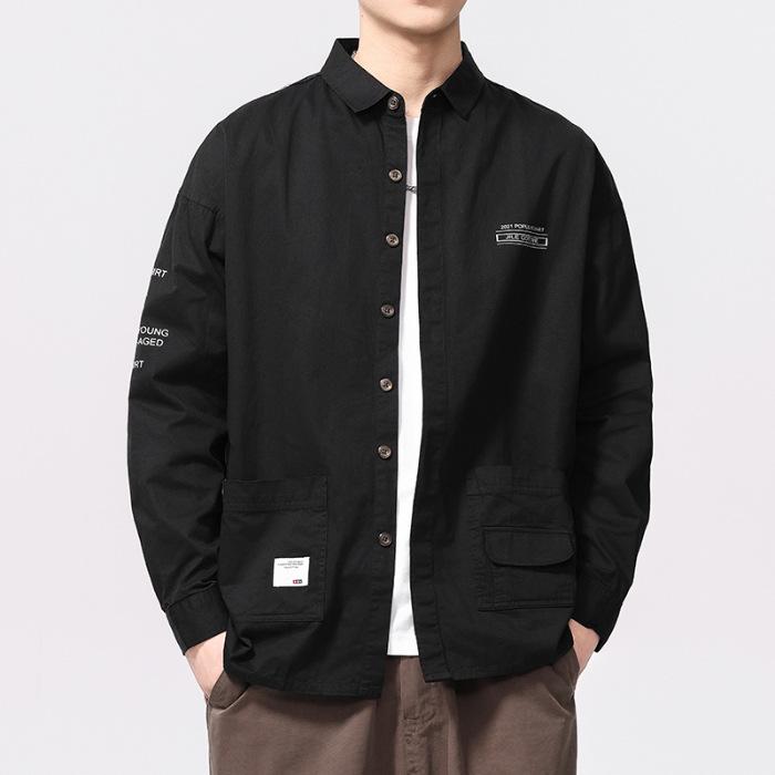 

Весенняя новая однотонная рубашка с длинными рукавами для мужчин, модный тренд, повседневная хлопковая рубашка M