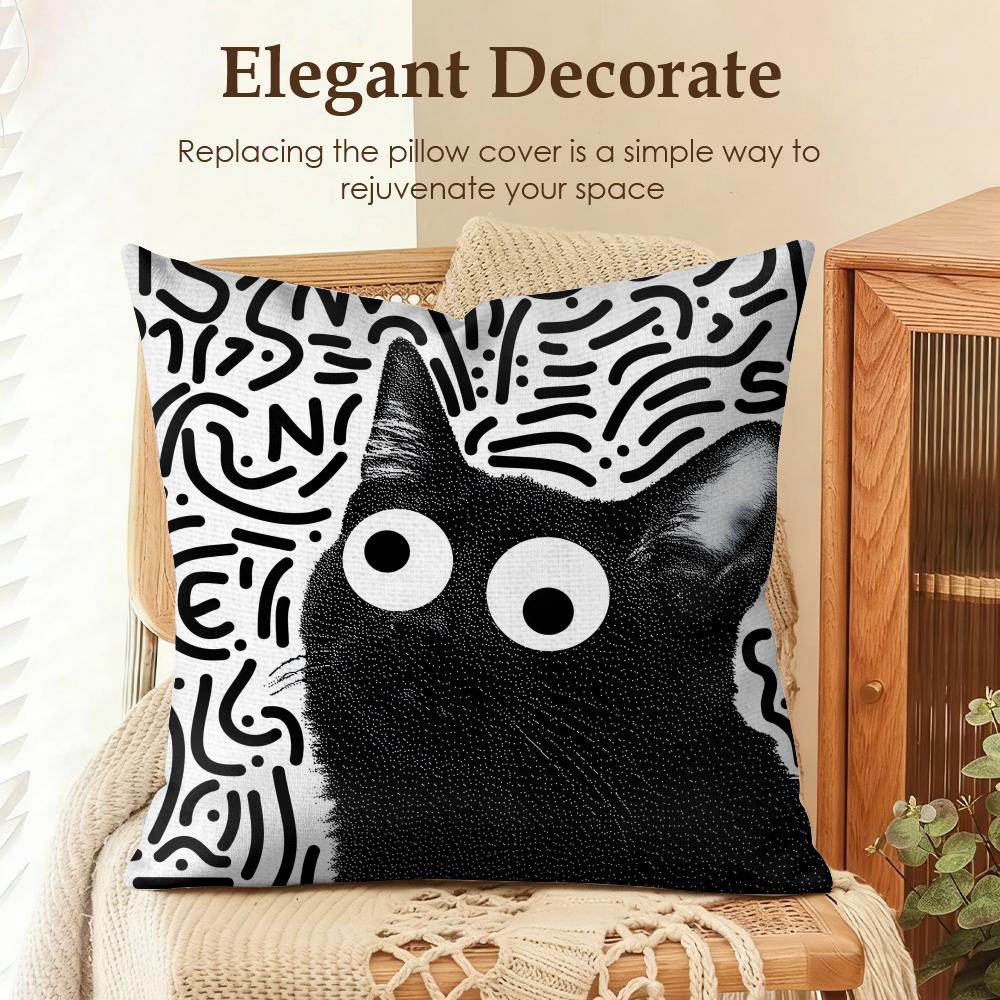 

Fashion Art Line Cat Cushion Cover Natural Linen Organic Fabric DoubleSided Printing Sofa Home Decor Gift Pillow Case 30x30cm