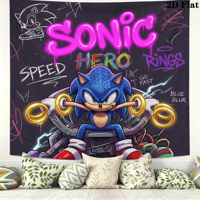 Sonic Hedgehog Wall Tapestry Aesthetic Wall Hanging Printed Fabric Blanket Decorative Tapestries For Bedroom Living Room Home Decor