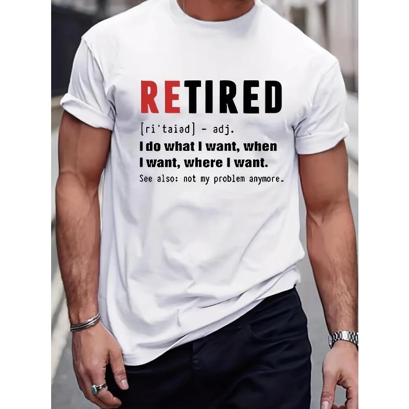 European sizes Men's Funny Retirement Gift T-Shirt - RETIRED Graphic Tee with Bold Red & Black Lettering