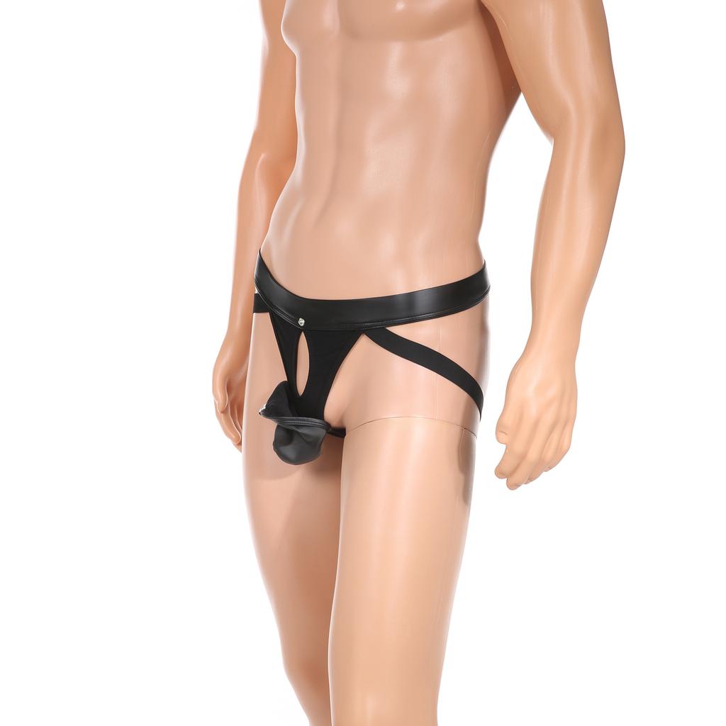 Men's Erotic Briefs Imitation Leather Thongs Sexy Rivet Breathable Comfortable Solid Color Underwear