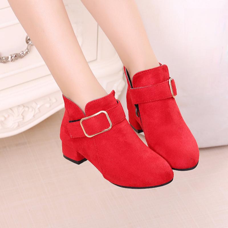 Girls' short boots, autumn and winter fashion, Korean version, high heels, princess boots, medium size, children's and girls' cotton shoes