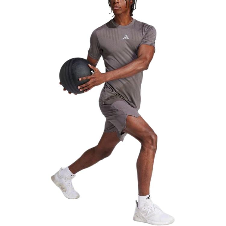Adidas T Shirts Men's Gray Crew Neck Moderate Straight Fit IS3735
