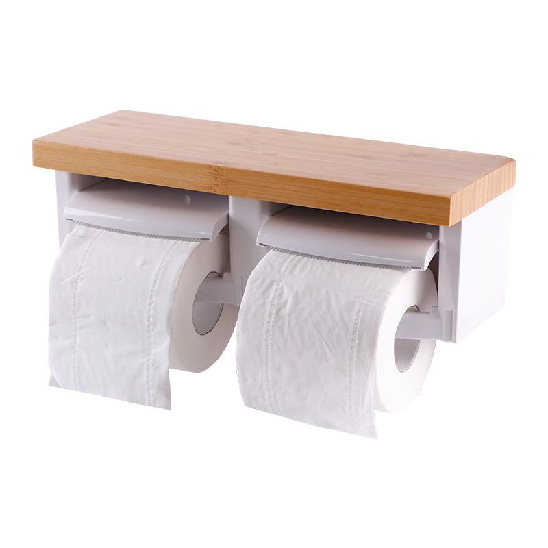 Bamboo Double Toilet Paper Holder - Bathroom Hotel Grade Towel Dispenser, 2-Roll Storage Rack, Eco-Friendly Organizer