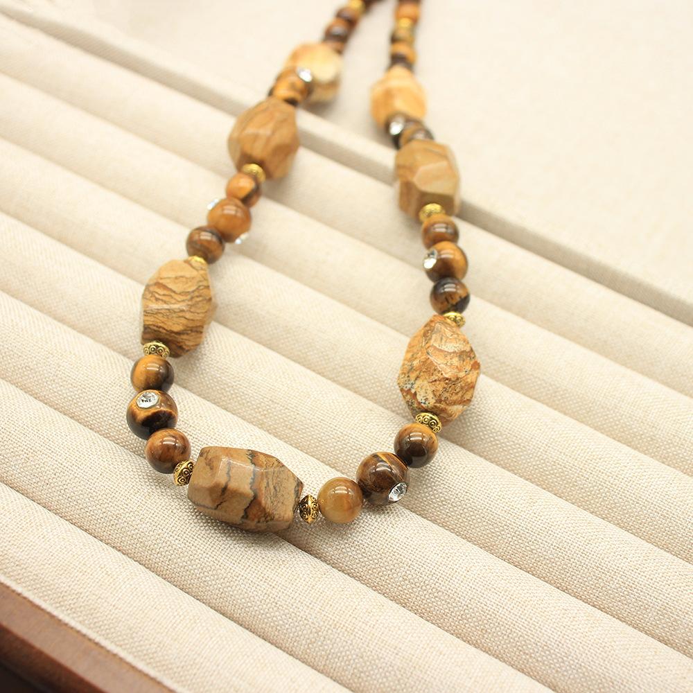 Natural Tiger'S Eye Stone Picture Stone Crystal Stone Necklace Round Bead Inlaid Rhinestone Stud Earrings Light Luxury Stud Earrings