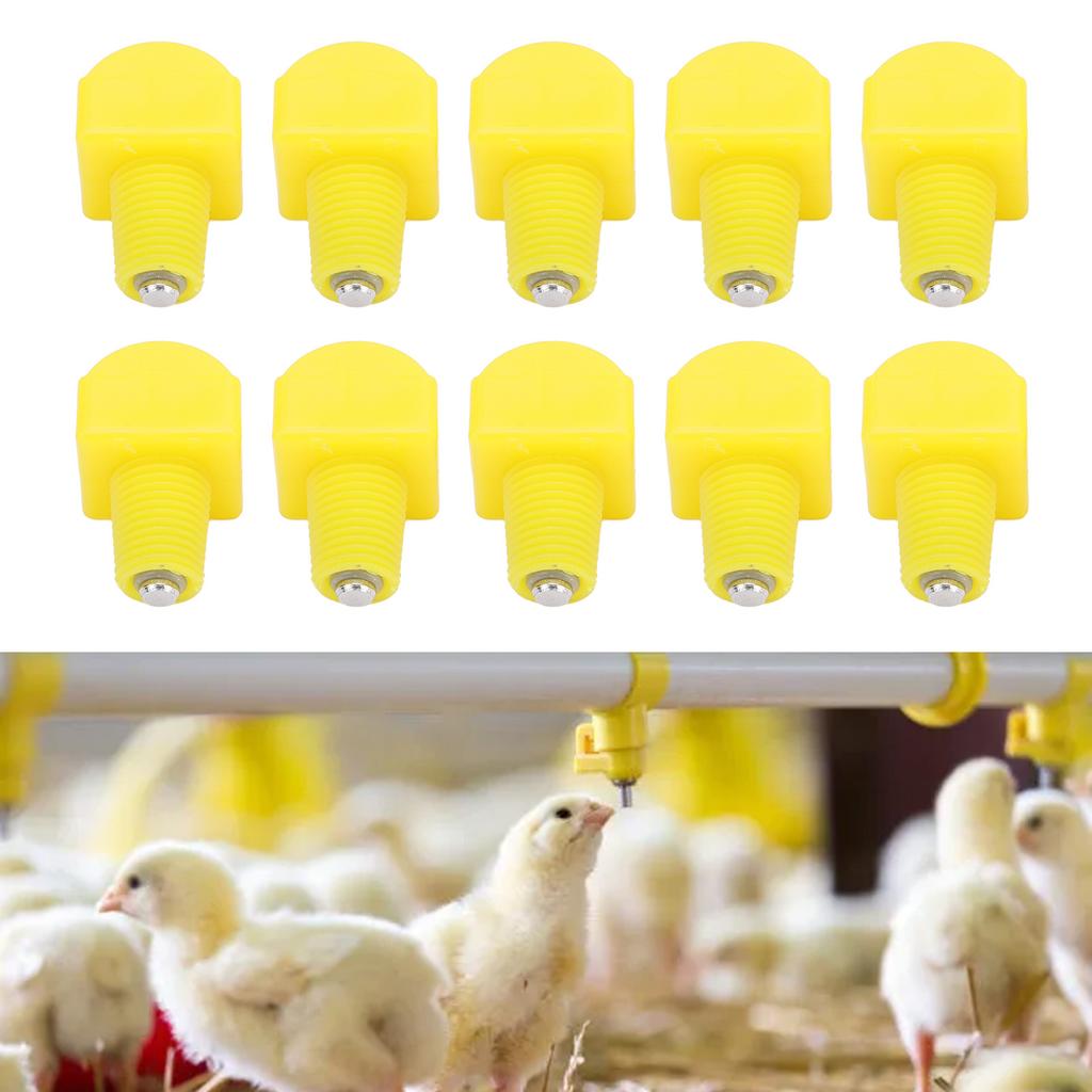 10pcs Chicken Water Nipples Automatic Poultry Nipples Drinker Waterer Plastic Yellow