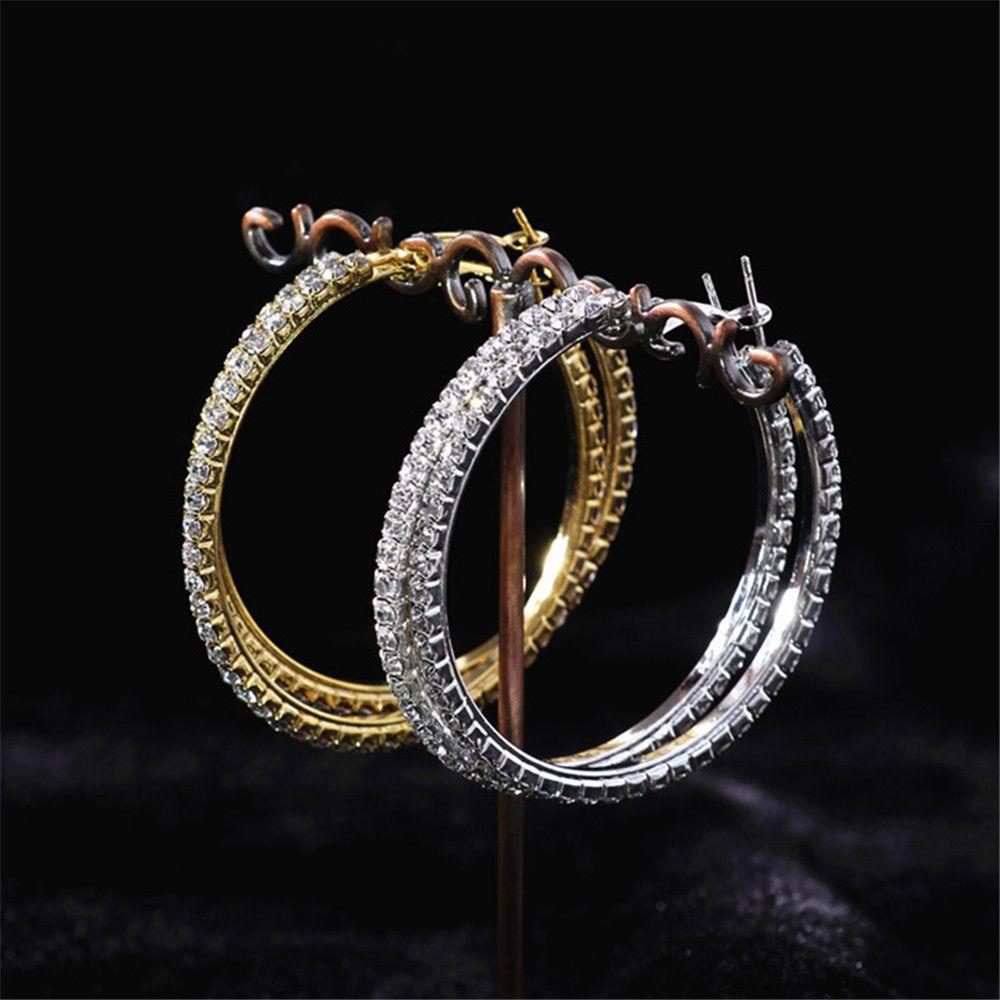 Fashion Silver Gold Big Rhinestone Ear Stud Drop Earrings Crystal Hoop Earrings Dangle Jewelry