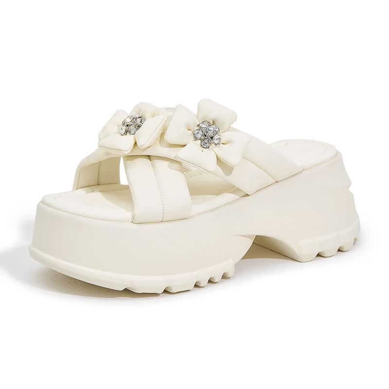 

Bow sandals women s French 2025 summer new fashion outer wear muffin shoes platform heightening versatile cool slippers 39 бежевый