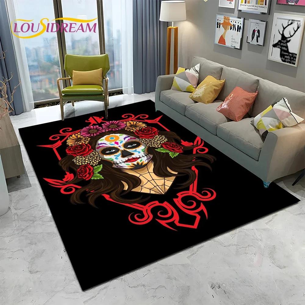 Horror Gothic Female Skull Dead Girl Teppich Teppich für Zuhause Wohnzimmer Schlafzimmer Sofa Fußmatte Dekor, Kinderbereich Teppich rutschfeste Bodenmatte