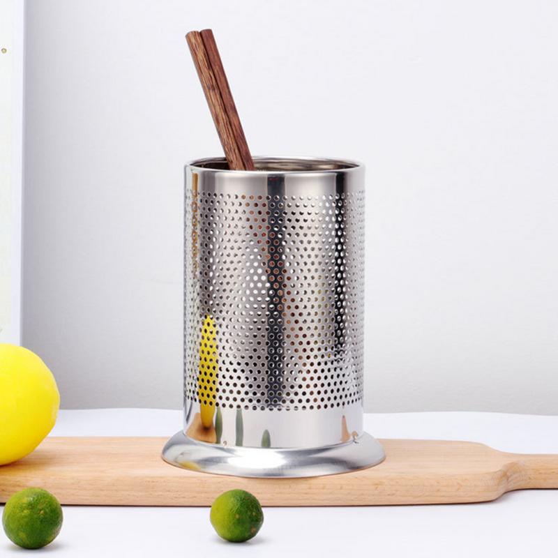 Tacâmuri din Oțel Inoxidabil Tub Rotund Tip Coș pentru Bețișoare, Lopată, Lingură, Găleată, Cuțit, Furculiță, Organizator Tacâmuri, Accesoriu de Depozitare pentru Bucătărie