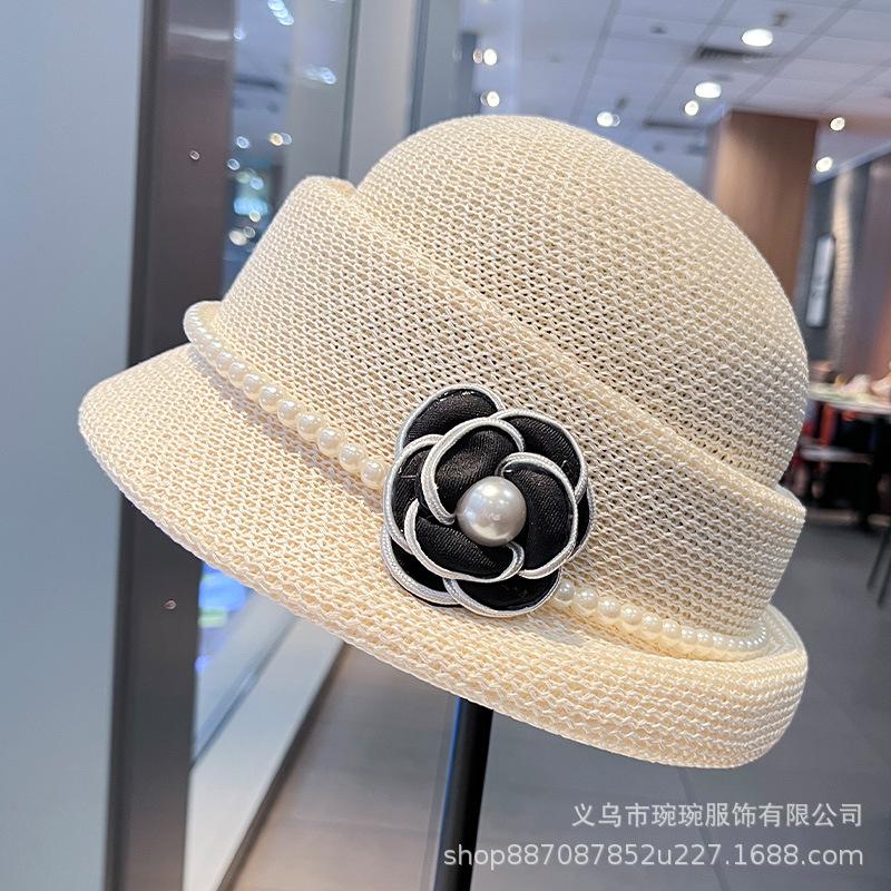 Autumn and Winter New Xiaoxiangfeng French Top Hat Fashionable Pearl Camellia Fisherman Hat Children's Versatile Washbasin Hat