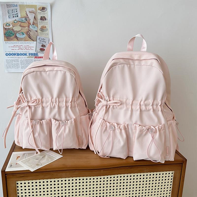 Schoolbag Student Schoolbag Pleated Bag Female Travel Lightweight Cute Bow Schoolbag Junior High School Girls College Student Backpack