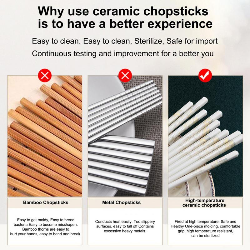 10 Pairs Ceramic Chopsticks Ceramic Chopstick Utensils Dishwasher Safe Portable Heat Resistant Exquisite Kitchen Accessories