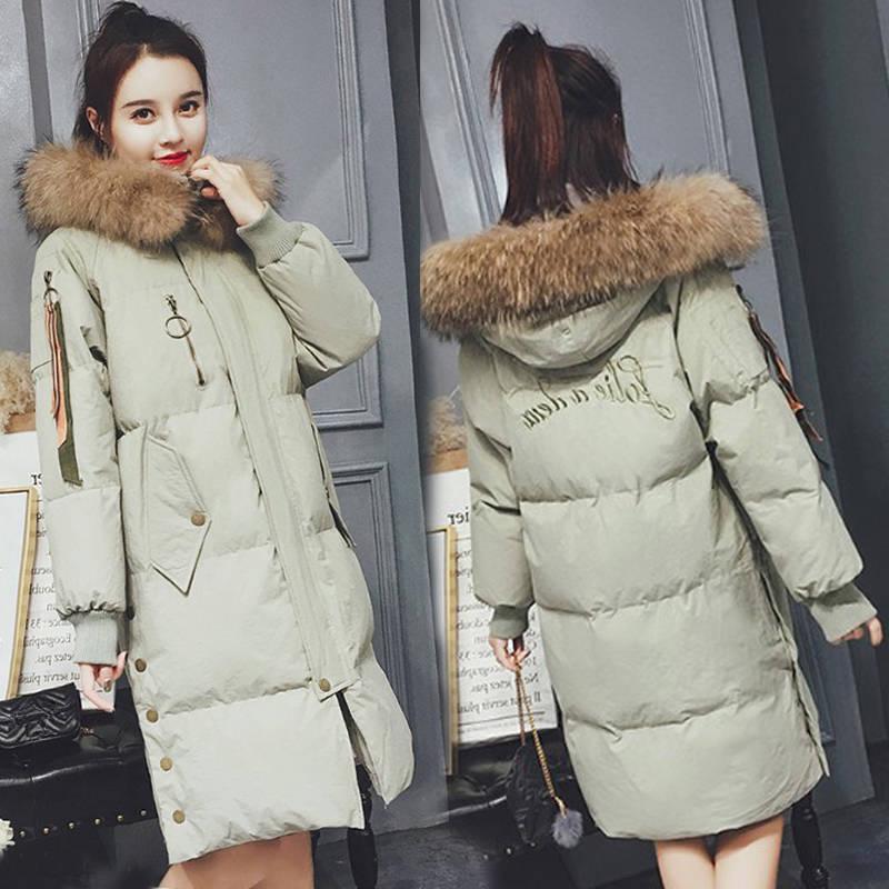 Abbigliamento alla Moda Cappuccio con Pelliccia Zip Lungo Stile Donna Caldo Piumino Cappotto Invernale Parka Cappotto