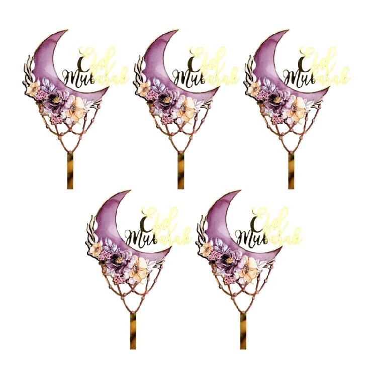 Pack of 5 Cake Toppers Set Cupcakes Toppers Eid Theme Food Safe Cake Pick Baking Accessories for Creative Party Decors
