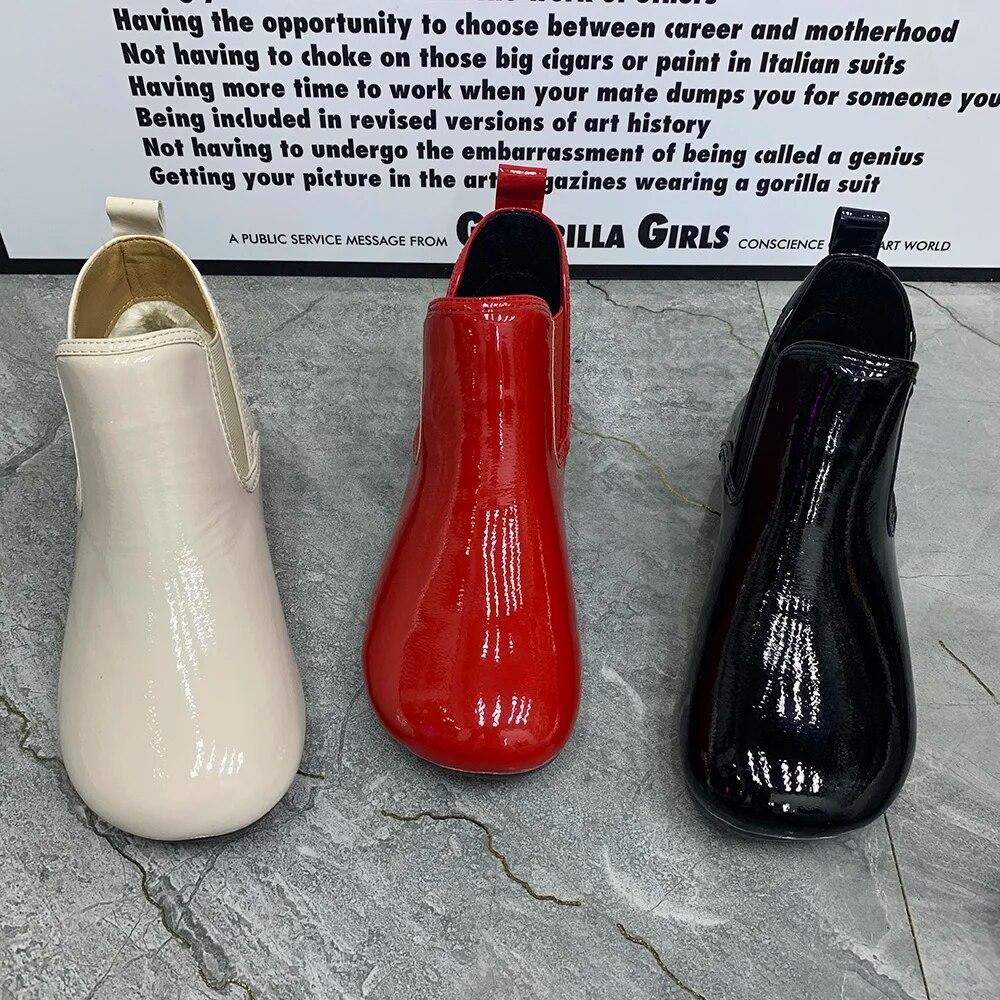 Fashion Women Boots Patent Leather Ankel Boots Waterproof Antislip Casual Women Shoes Flat Boots
