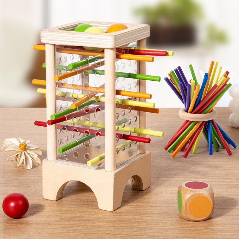 Children'S Wooden Three-In-One Stick Game Baby Early Education Wooden Stick Color Classification Pitching Puzzle Toy