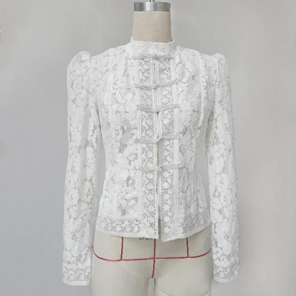 VAYLA Lace Printed Shirts Tops Female Hollow Out Fashion Commute Vintage See-Through Blouse Women's Lace Shrug Shirts New