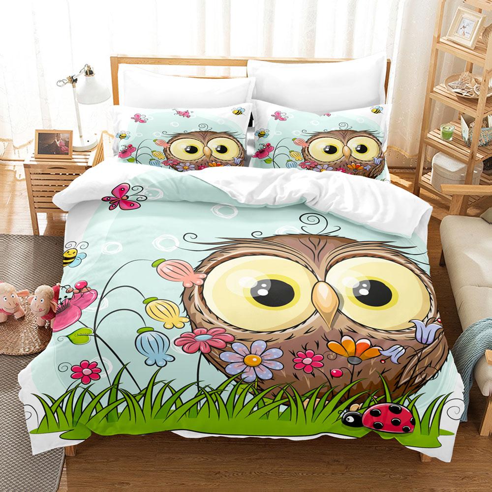 Cartoon Owl Bedding Collection Single Twin Full Queen King Size Animal Bird Bed Collection Aldult Kid Bedroom Duvetcover Collections 3D Print 039