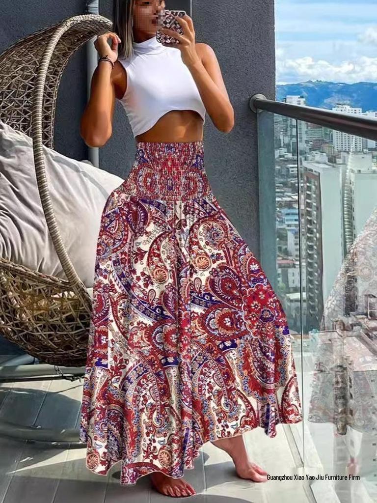 Women's High Waist Slimming Summer Fashion Printed Skirt