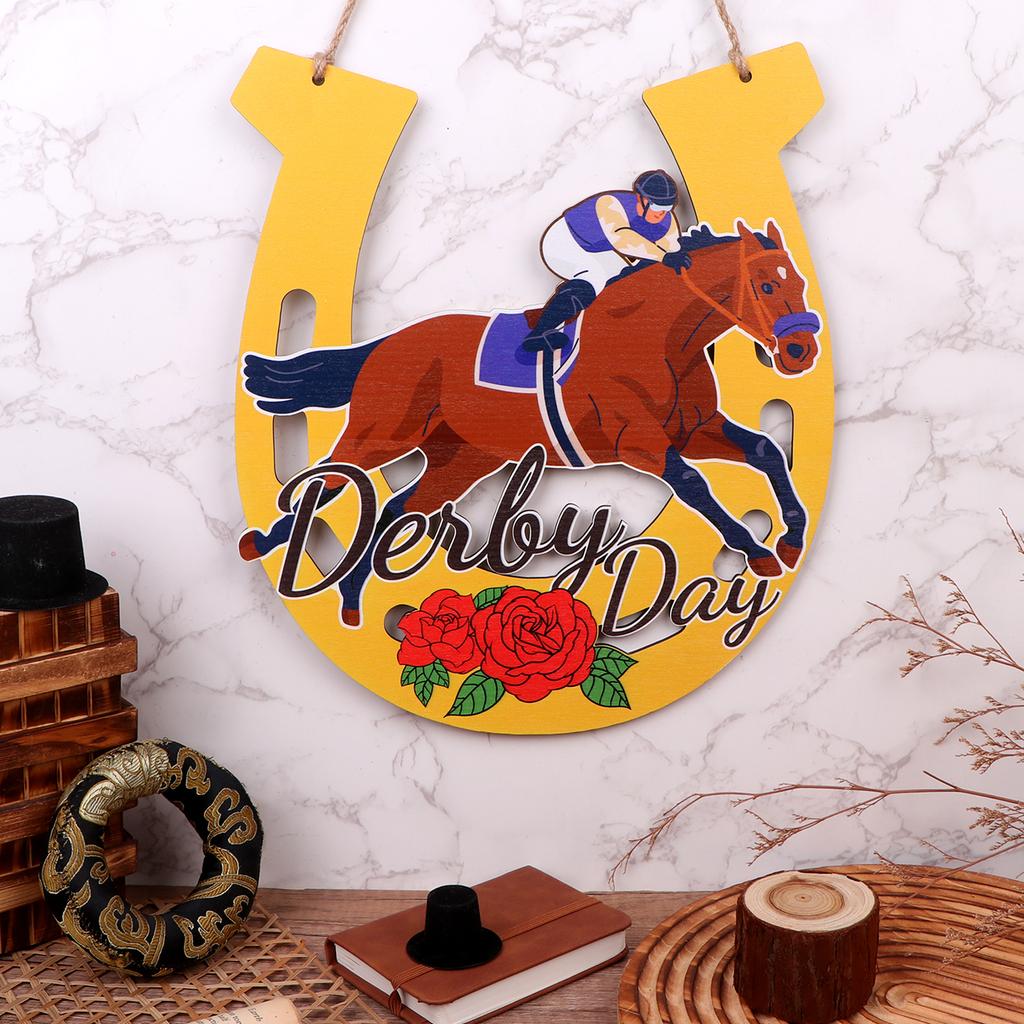Kentucky Horse Racing Derby Ornaments Derby Day Wooden Front Door Sign Run For The Roses Door Hanger Jockey Horseshoe Porch Hang
