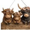 Highland Cow Ornaments Key Holder Wall Mount with 4 Hooks Animal Wooden Towel Key Hooks for Entryway Hallway Farmhouse