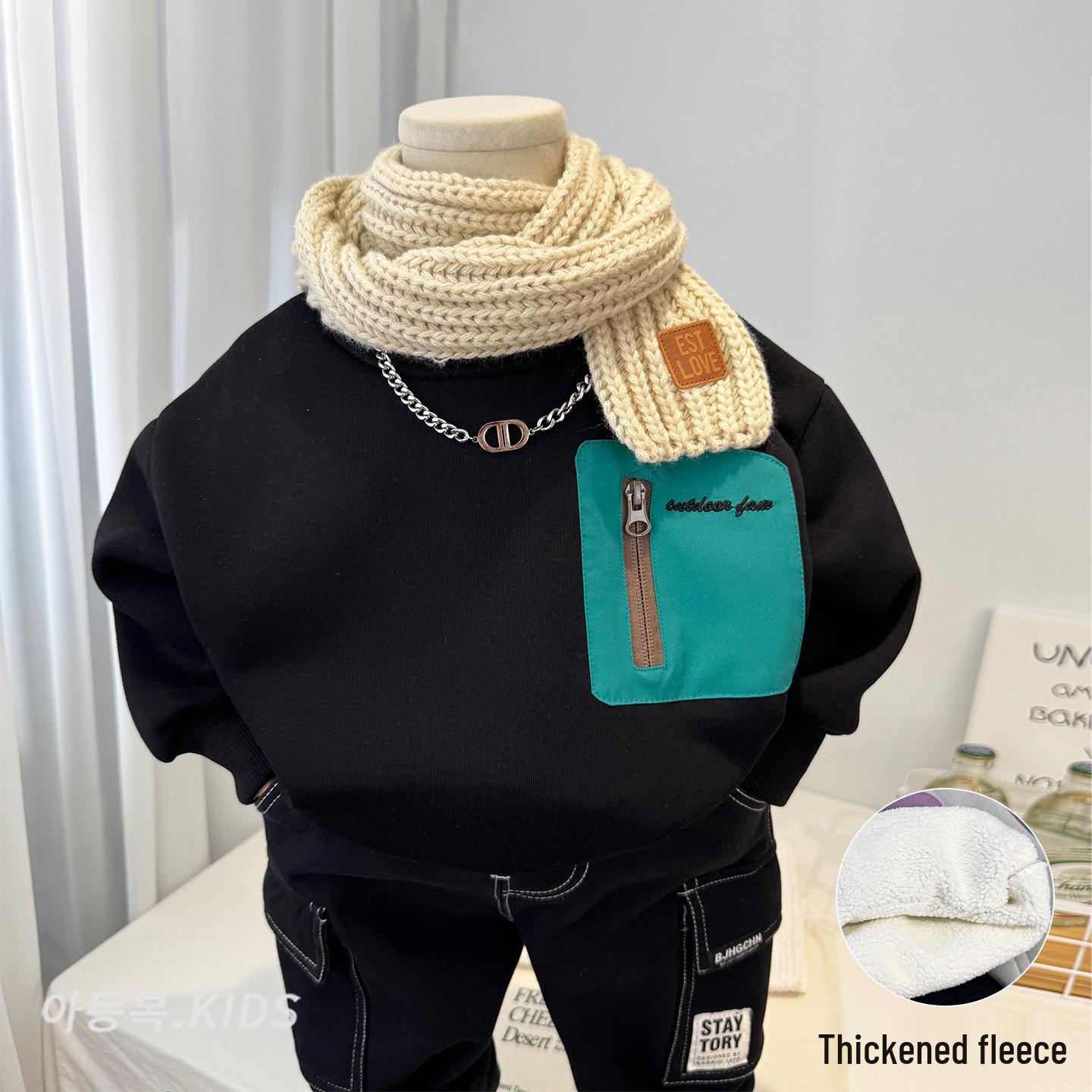 Boys  Winter 2025 Fleece-Lined Thick Hoodie - Cool & Stylish Warm Top 110 cm