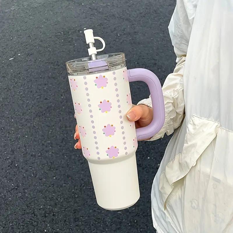 

30OZ Thermos Bottle Cold Ice Cute Stainless Steel Insulated Tumbler with Straw Reusable Large Capacity Car Office Home Drinkware 900ml