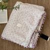 Cotton Crinkled Gauze Blanket Soft Breathable Pom Pom Throw Lightweight Portable for Office Nap Sofa Couch Outdoor Travel All Season Warm Blanket