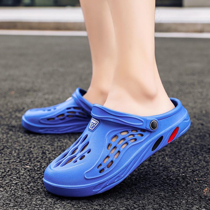 Couple beach shoes men's hole shoes one word sandals light soft foreign trade extra large size 47-48-49 sandals