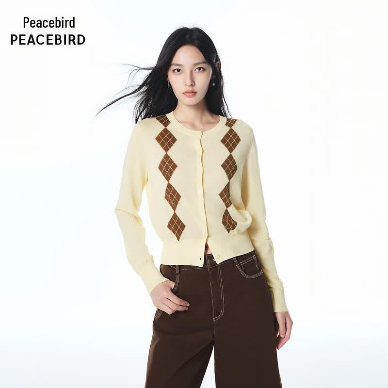 PEACEBIRD Women s Argyle Knit Cardigan XL