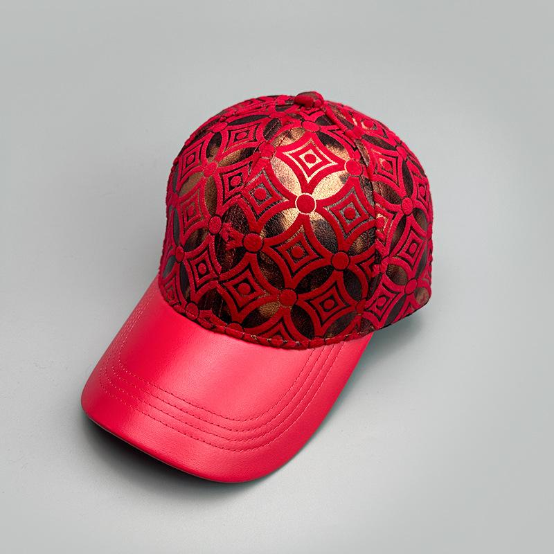 High Quality Bright Leather Fashionable Pattern Baseball Cap Men S And Women S Sunshade Foreign Style High Street Outdoor Cap 52-60cm красный