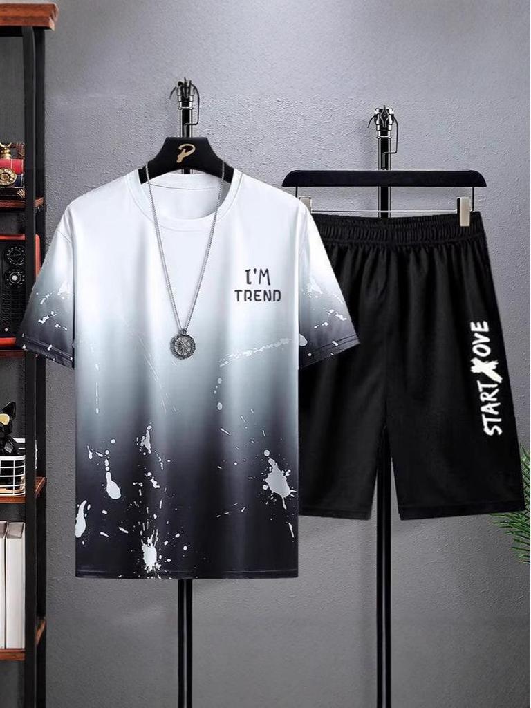 Men's Trendy Summer Casual Two-Piece Set: Printed T-shirt & Plus Size Shorts for Outdoor Sports