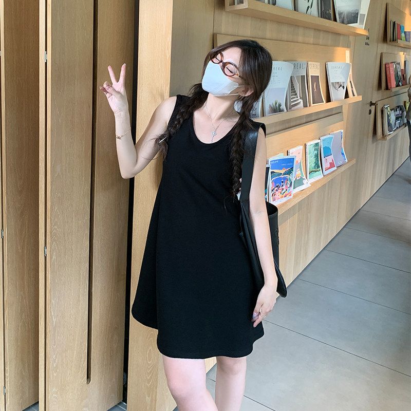 

Loose-Fit Waist-Tight U-Collar Spring Loose Underwear Slip Dress Black Short (Batch 2) 3XL
