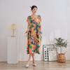 DIMANAF 2025 Women Plus Size Summer Dress V-Neck Casual Floral Dress Basic Vintage Loose Long Dress
