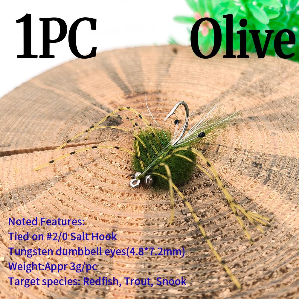 1PC/2PCS Weighted Saltwater Fishing Lure EP Crab Fly for Redfish, Striped Bass, Trout, Snook - Tungsten Eyes, UV Resin