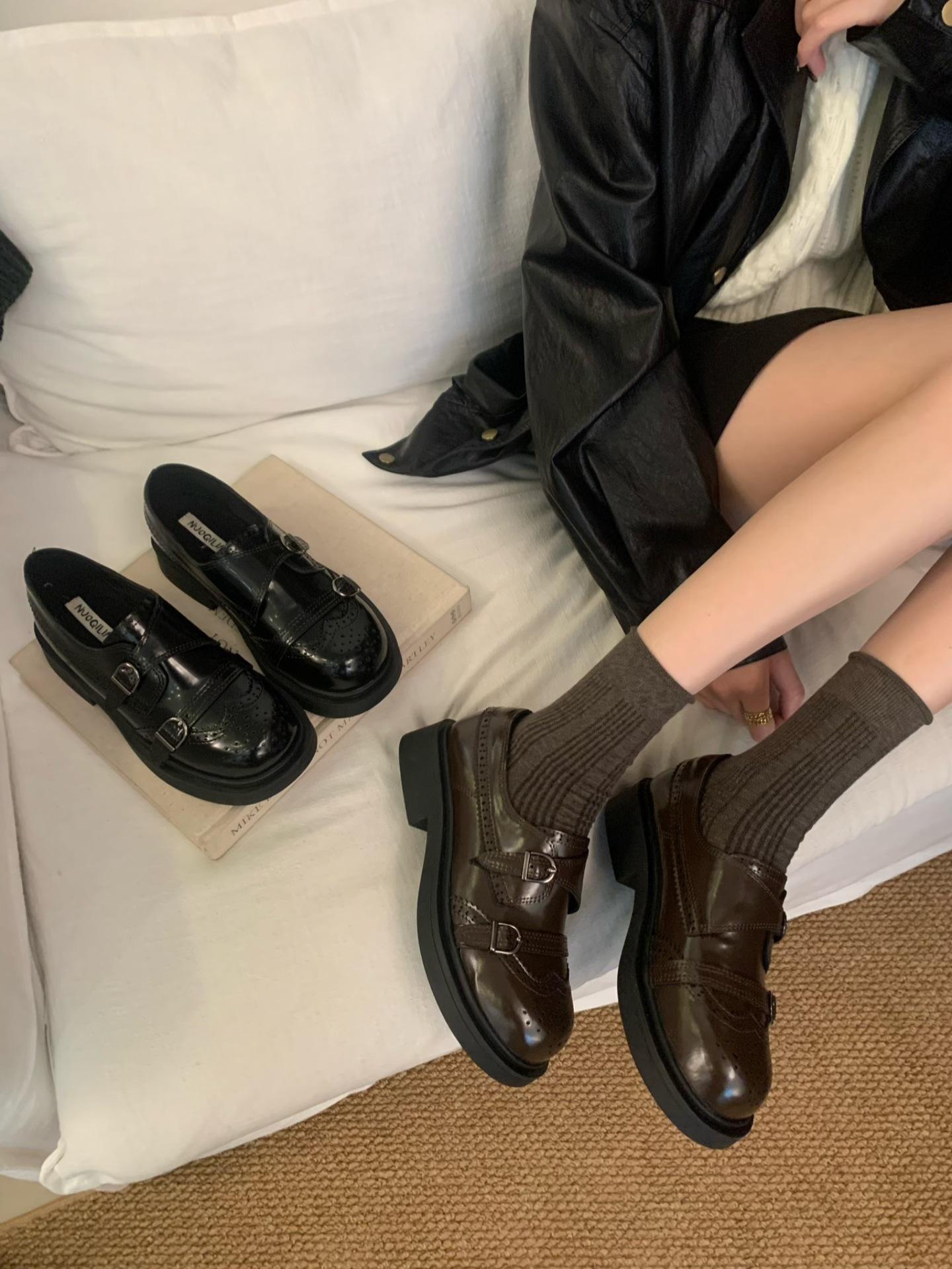 

25 Осень торговый центр новые лоферы резные Брок британские маленькие кожаные туфли женские туфли-одиночки 39 коричневый