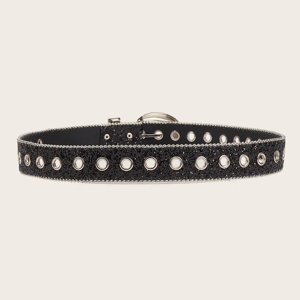 PU Belt with Shinning Adjust Pin Buckle Woman Full Sequins Waist Belts Girls Rhinestones Belt for Jeans Coat Skirt