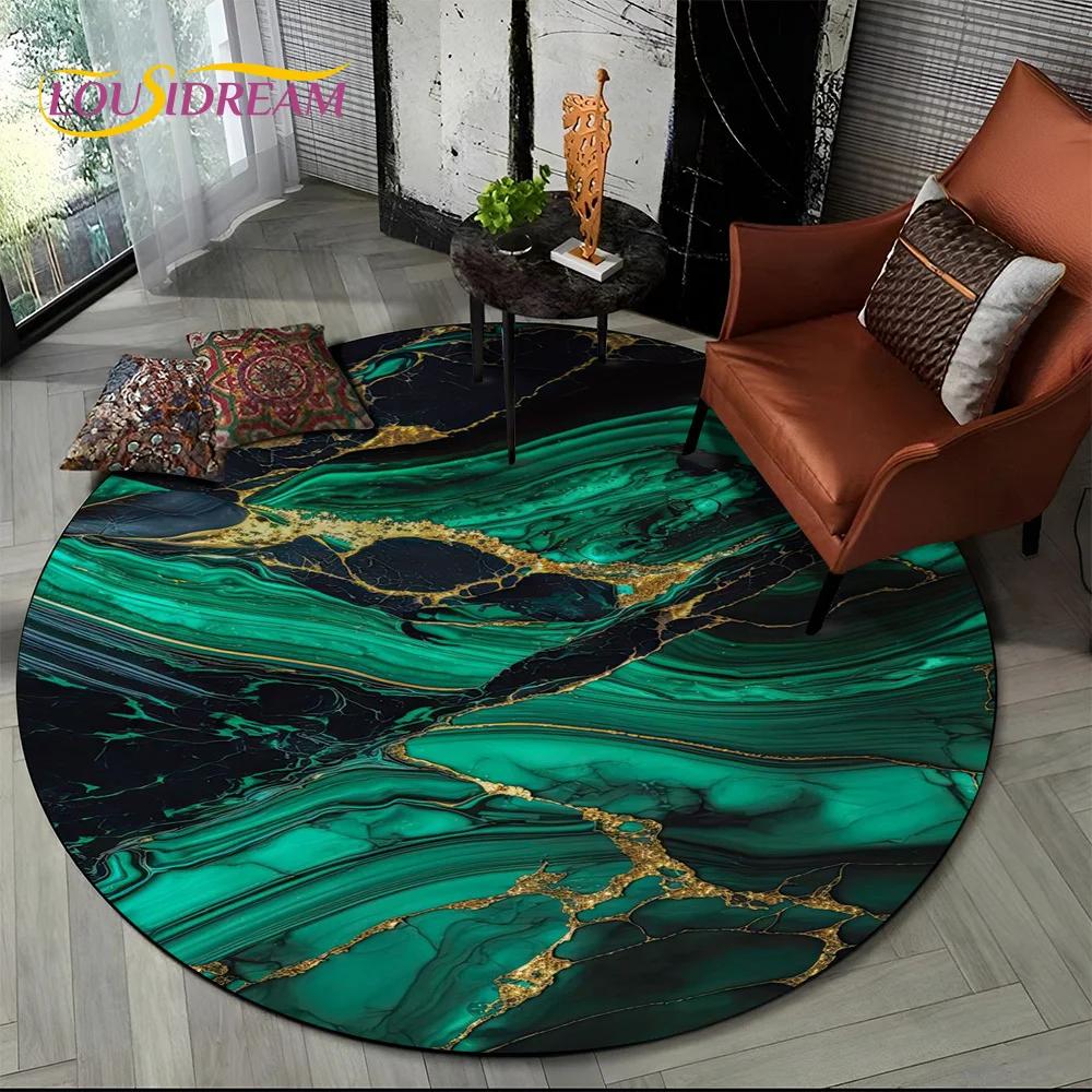 3D Colour Luxurious Marble Green Blue Gold Round Carpet Rug for Living Room Bedroom Child Chair Decor,Pet Area Rug Non slip Mat