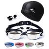 Fike High-Definition Waterproof Anti-Fog Swimming Goggles Set with Swim Cap, Large Plated Frame, Unisex