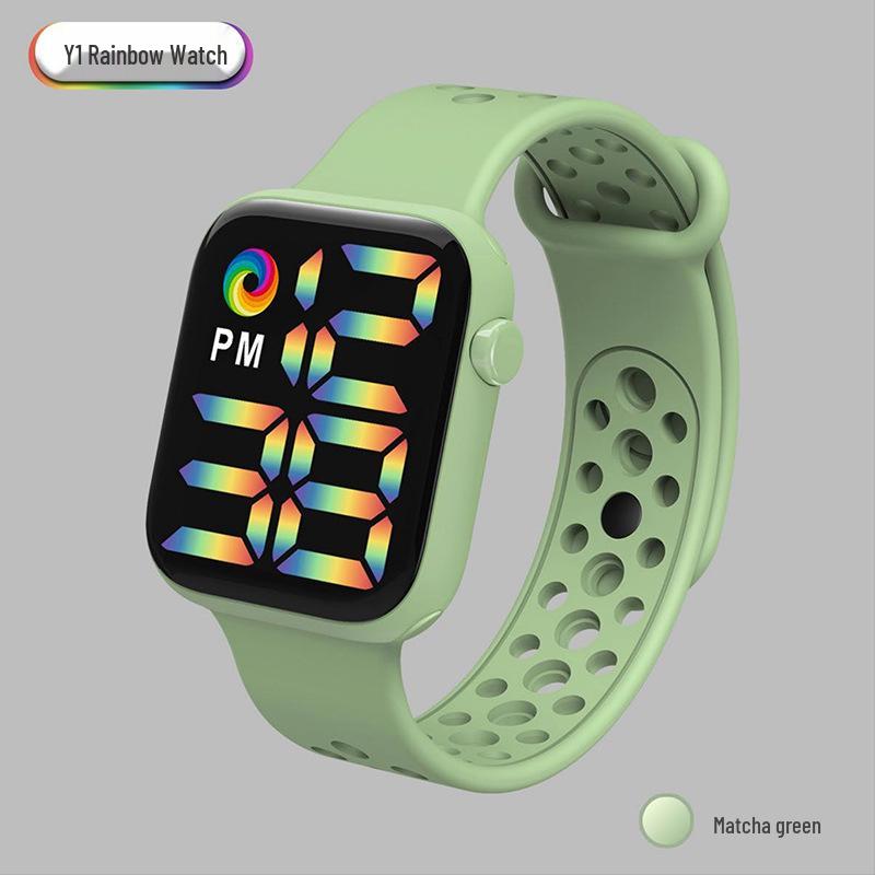 Y1LED Digital Rainbow Display Sport Watch with Large Screen and Button Movement for Men and Women