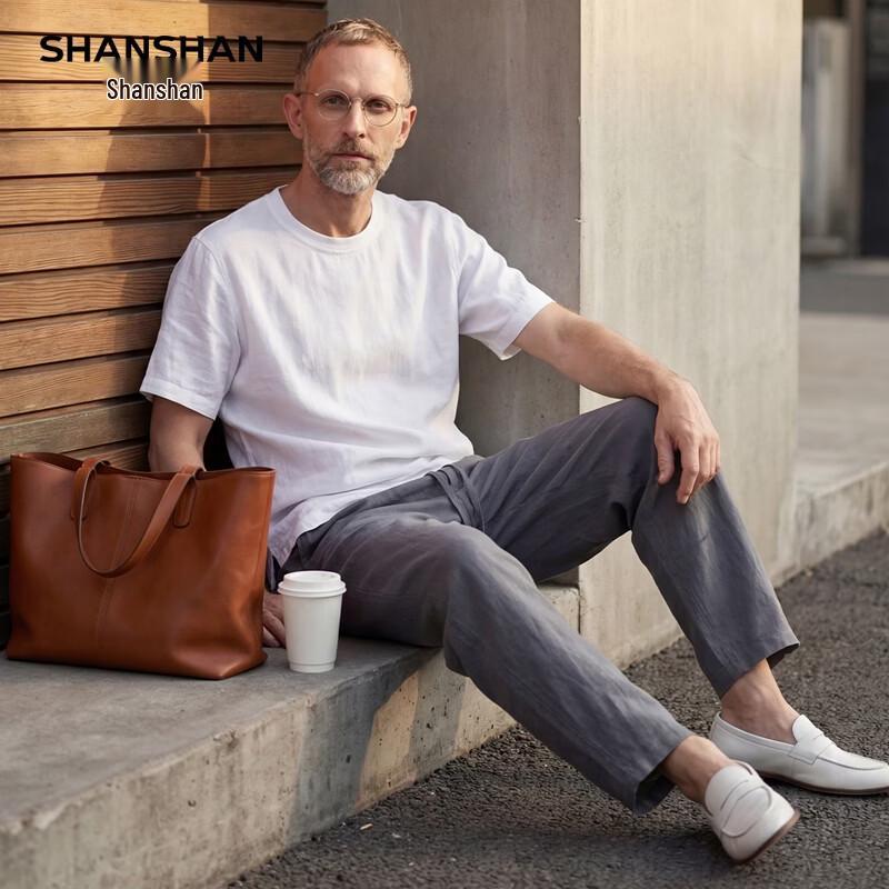 SHANSHAN Men's 100% Linen Breathable Short Sleeve T-Shirt & Shorts Set