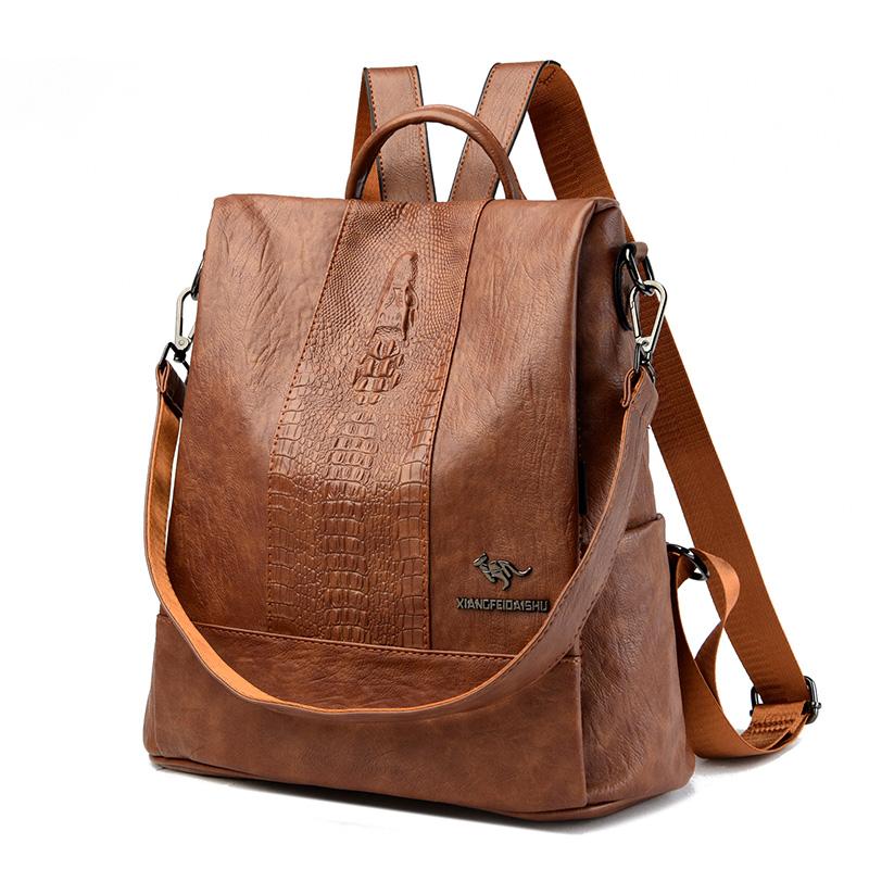 Модный кожаный рюкзак женский рюкзак женский противоугонный рюкзак сумки на плечо большая вместительная школьная сумка для девочки-подростка коричневый